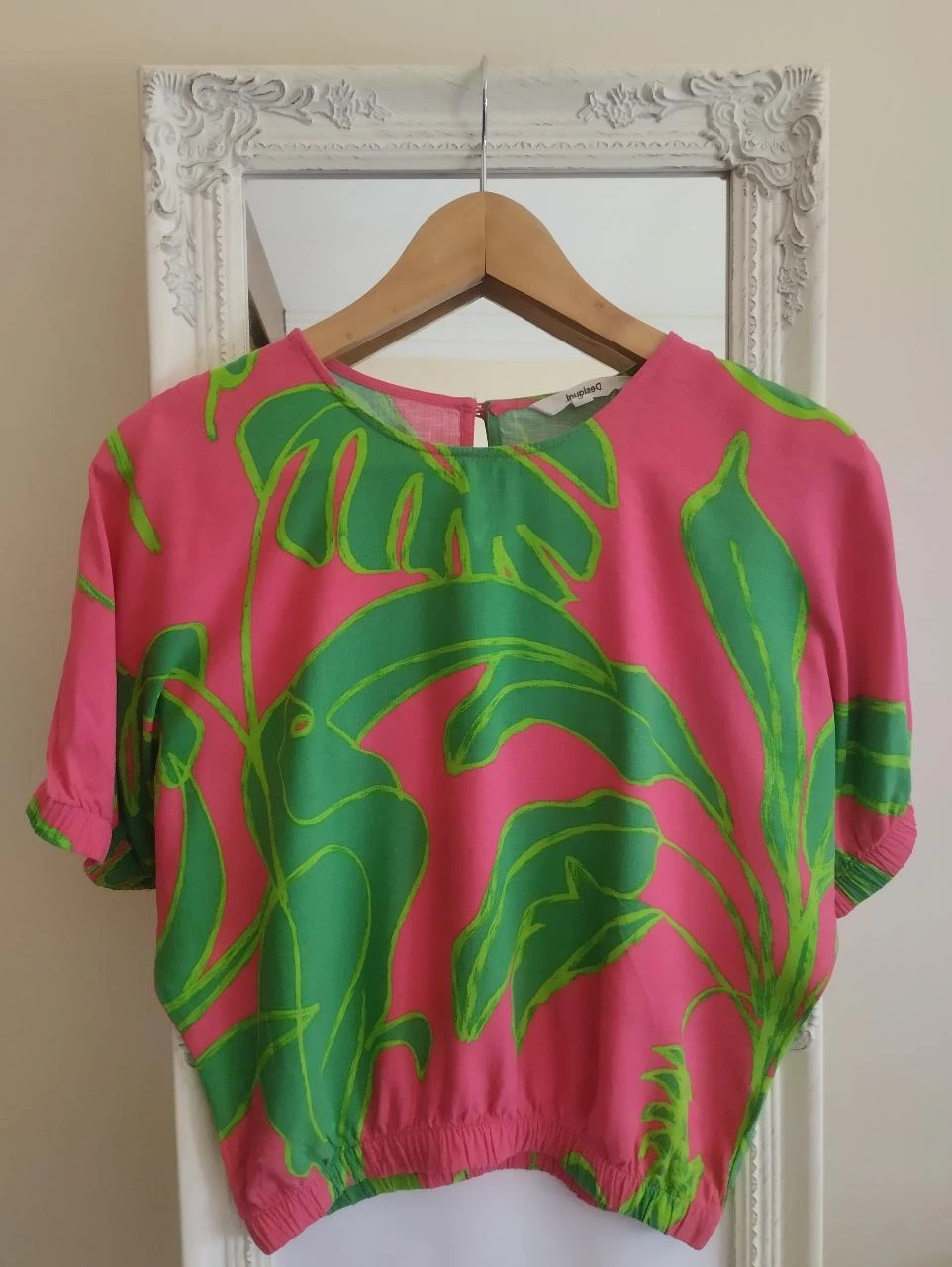 Desigual Tropical Tucanos Pink Green Oversized S Top